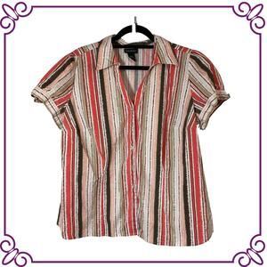 Lane Bryant Striped Blouse - Red, Black, White